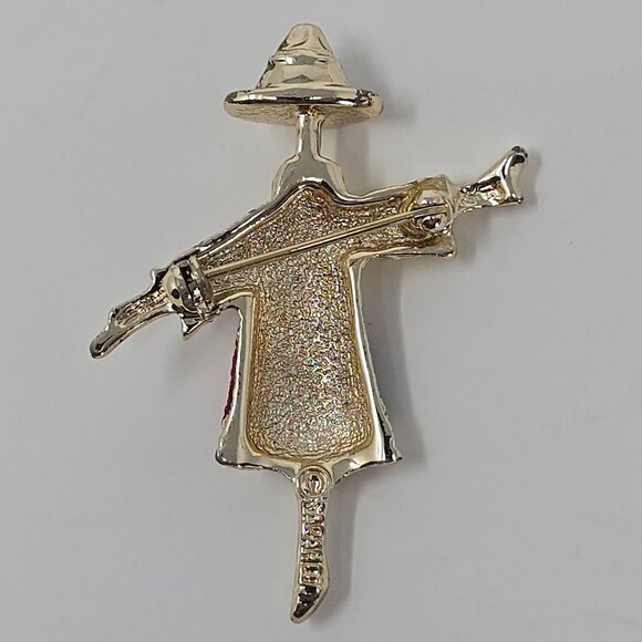 Vintage Sarah Coventry Scarecrow Brooch Enamel Gold Tone Patchwork Fall Pin - Picture 3 of 8